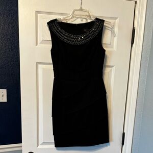 Connected Apparel Black Beaded Neckline Mini Dress